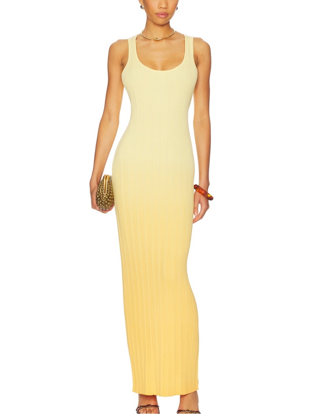 Sleeveless Yellow Ribbed Maxi Dress
